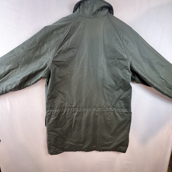 Lands‎ End Womens Waxed Barn Jacket Green Plaid Lined Corduroy Collar Medium - Picture 5 of 15